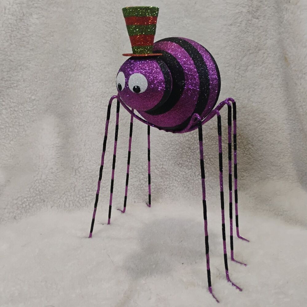 Pier 1 Rare Glittered Spider 11" Tabletop Figurine Whimsical Halloween Decor